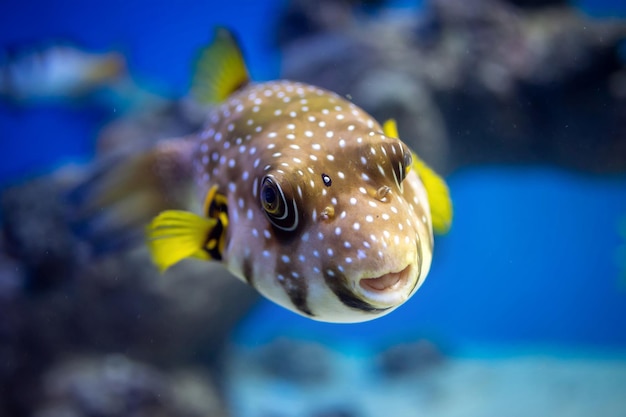 Foto o puffer de manchas brancas arothron hispidus em um close de aquário