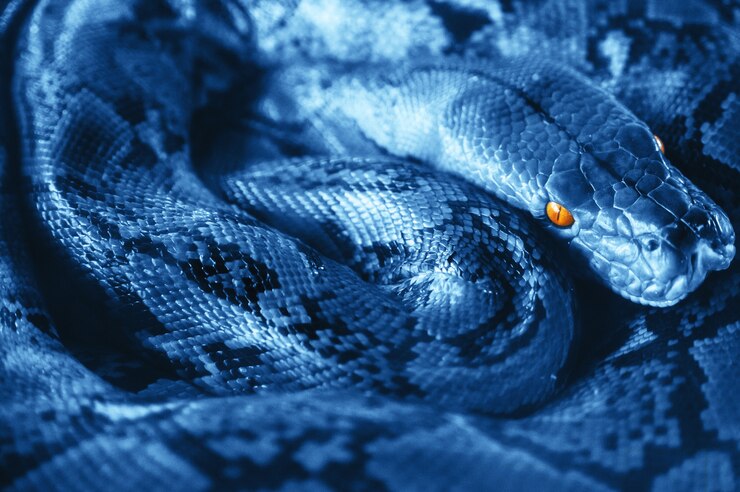 Foto o python em repouso alterna os anéis. fazenda de serpentes na tailândia.