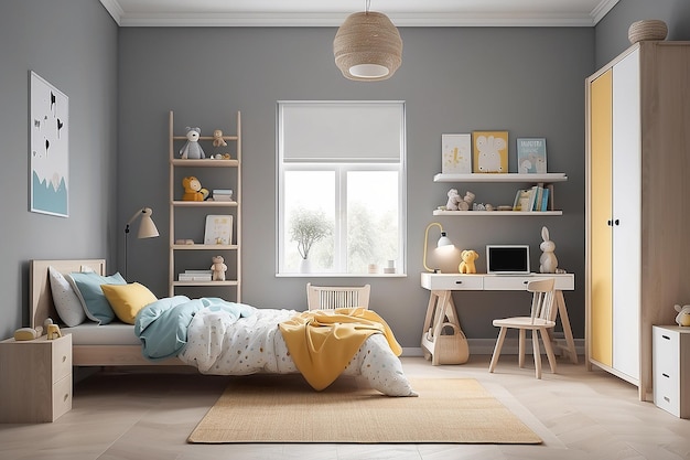 O quarto das crianças é um modelo de interior em estilo escandinavo.