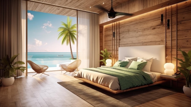 O quarto do paraíso à beira-mar tropical e luxuoso Wa 1dfcba Generative Ai