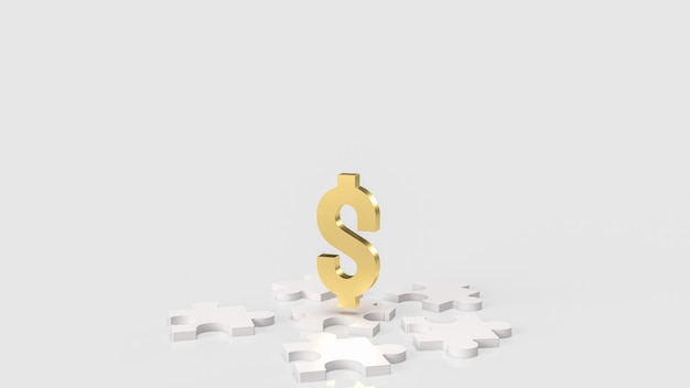 O quebra-cabeça branco e símbolo de dólar de ouro para renderização em 3d abstrato ou conceito de negócios