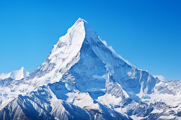 O reflexo de um pico coberto de neve num lago alpino parecido com um espelho