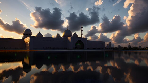 O reflexo do céu na água da mesquita de muscat.