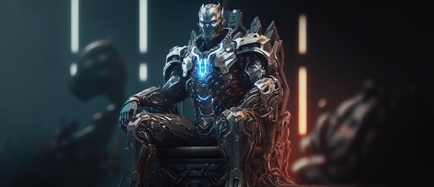 O rei de Cyborg Inteligência artificial com trono e coroa Poderoso dos reis Generative AI