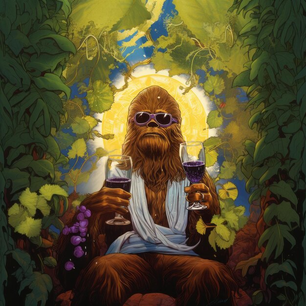 O reinado psicodélico uma maravilha desenhada à mão do sagrado Wookiee bêbado Chewbacchus