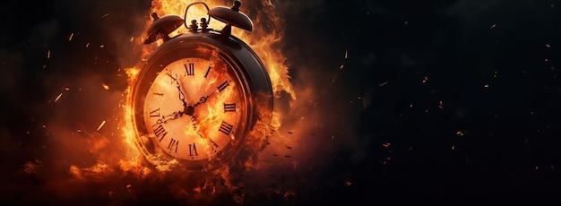O relógio está pegando fogo, o tempo está queimando o espaço da cópia ...