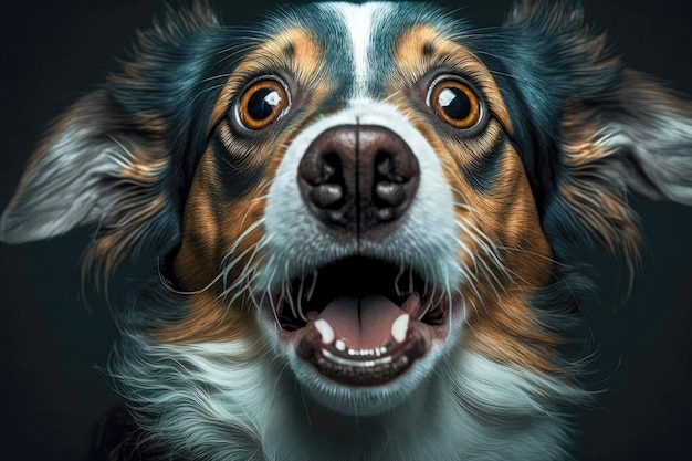 O retrato do close up do cão grita diretamente no AI generative da câmera