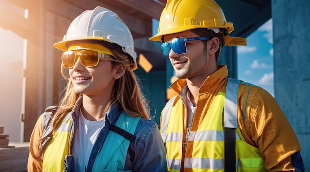 Foto o retrato do construtor trabalha no canteiro de obras