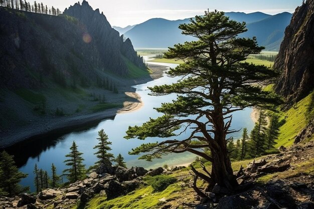 O rio Angara na Sibéria deixando o lago Baikal vista panorâmica