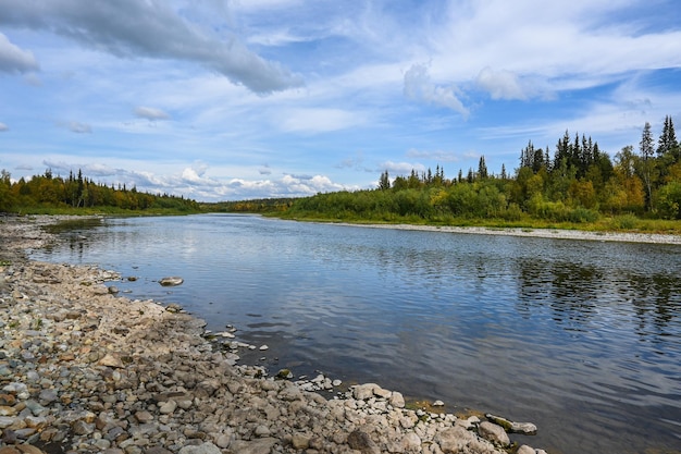 O rio taiga dos Urais Polares