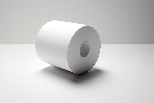 O rolo de papel higiênico é colocado em uma superfície branca