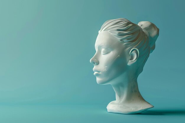 O rosto de uma mulher é mostrado em uma escultura branca