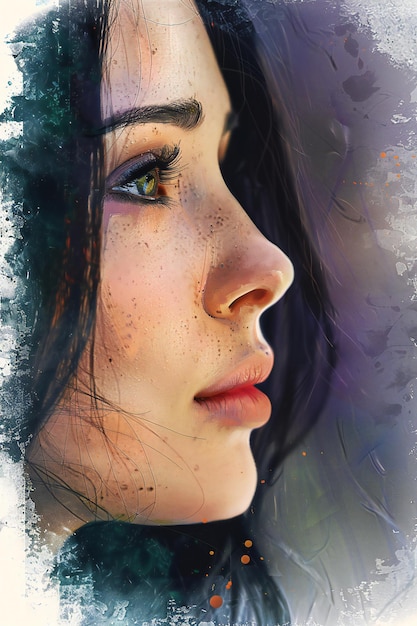 o rosto de uma mulher é mostrado em uma pintura