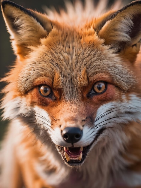 Foto o rosto de uma raposa que parece muito zangada