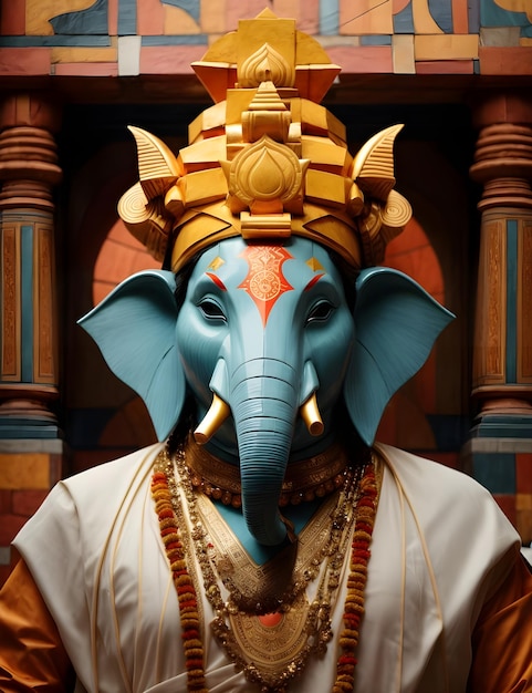 O rosto do Senhor Ganesha em cores brilhantes