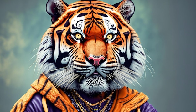 O senso de moda do tigre Uma exibição estrondosa de elegância elegante, feroz e fabulosa