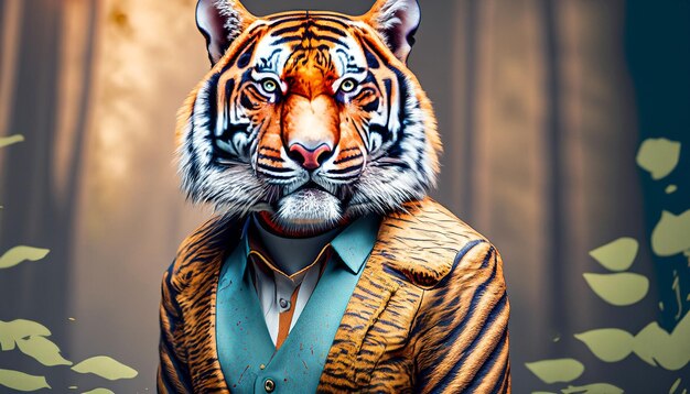 O senso de moda do tigre Uma exibição estrondosa de elegância elegante, feroz e fabulosa