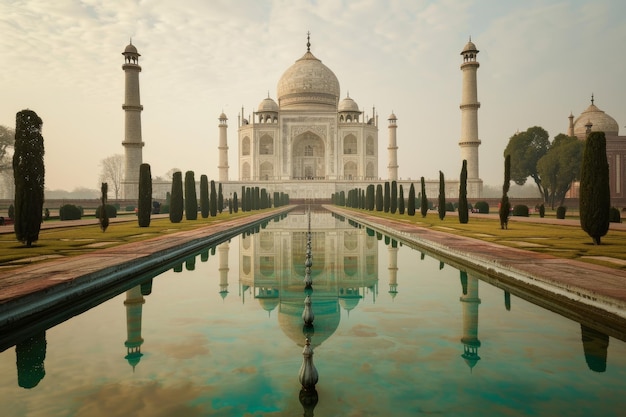 O sereno Taj Mahal refletido na sua piscina Ai gerado