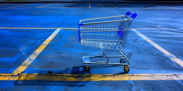 Foto o simbolismo de um carrinho de compras abandonado em um estacionamento vazio representa o consumismo e o desejo conceito de consumismo desejo simbolismo cartão de compras abandonado lugar de estacionamento