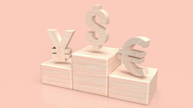 O símbolo de dinheiro de madeira para renderização em 3d do conceito de negócios