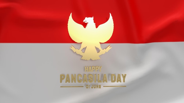 O símbolo de ouro Garuda na bandeira da Indonésia para o dia de pancasila 3d renderingxA
