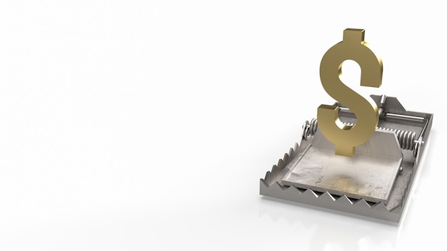 Foto o símbolo do dólar de ouro em uma armadilha para renderização 3d de conceito de negócios