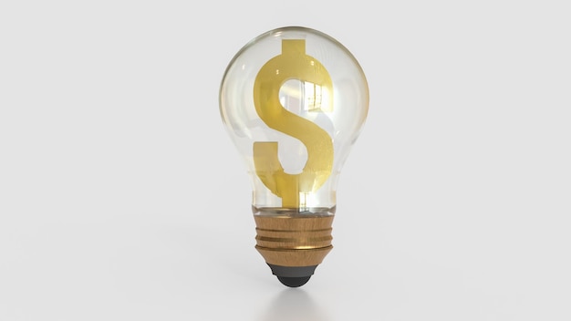 O símbolo do dólar dourado no conceito Light Bulb for Business renderização 3D