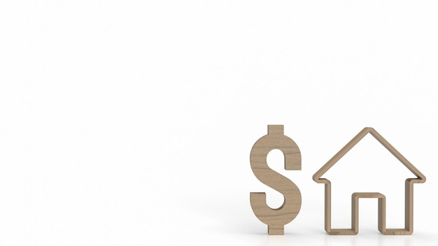 O símbolo do dólar e o ícone de casa para renderização 3d do conceito de negócios imobiliários