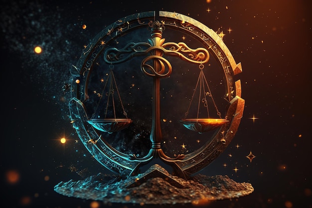 O símbolo do signo de Libra com um fundo cósmico místico e mágico