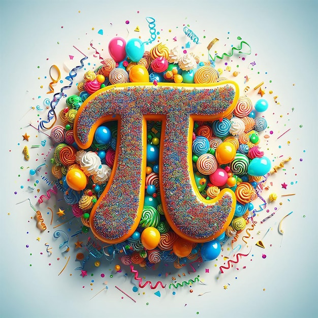 O símbolo matemático para pi adornado com confetti_ai_generated