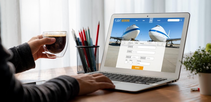 Foto o site de reservas de voos on-line fornece um sistema de reservas moderno