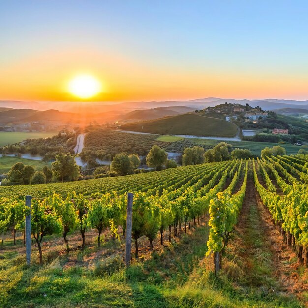 O sol beijou os vinhedos na tranquila zona rural italiana