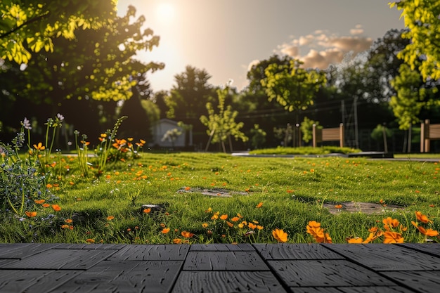 Foto o sol brilha através das árvores no parque