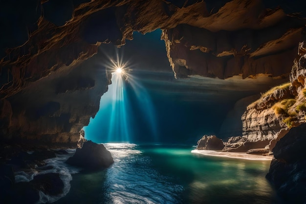 O sol brilha através de uma caverna