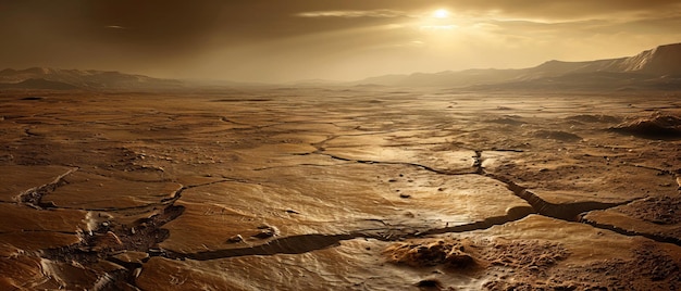 O sol brilhando sobre uma paisagem estéril