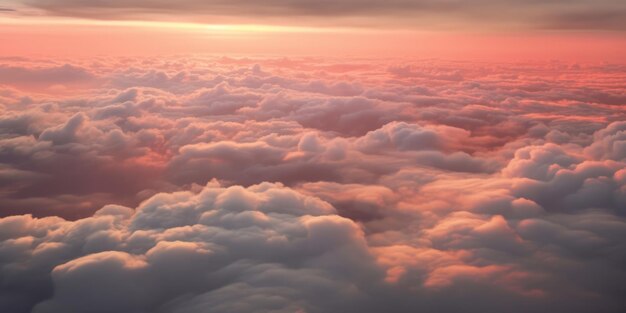 O sol do pôr do sol reflete nas nuvens de um avião