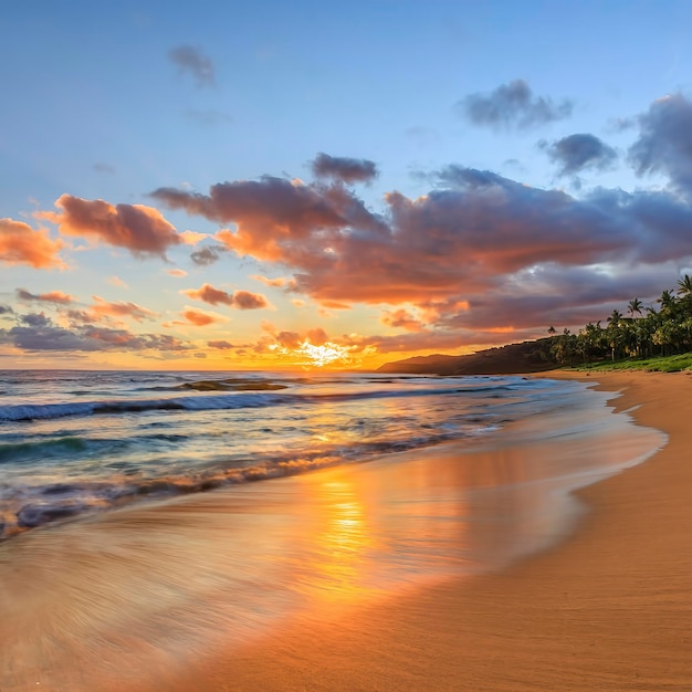 O sol está prestes a nascer à distância. Belas praias de Maui.