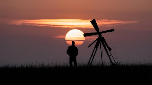 O sol está sentado contra o céu O céu está a pôr-do-sol