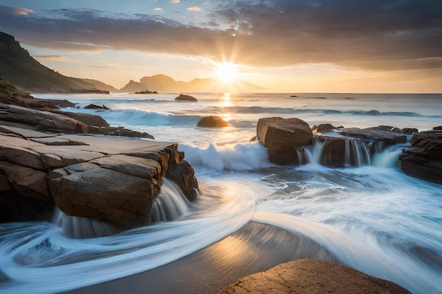 O sol se põe sobre o oceano