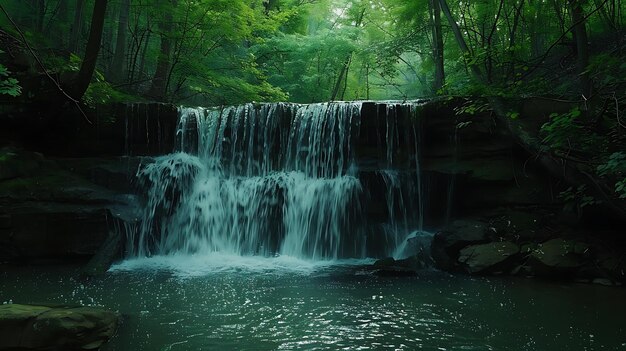 O som da cachoeira era ensurdecedor, mas também era estranhamente calmante.