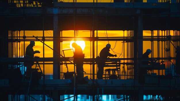 Foto o som das ferramentas elétricas enche o ar enquanto os trabalhadores trabalham diligentemente para cumprir os seus prazos de acordo com o