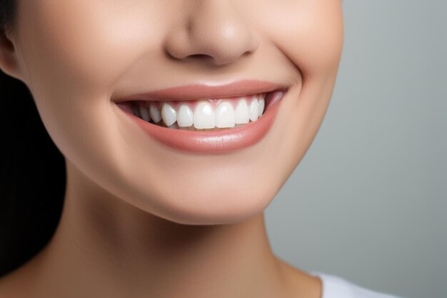 O sorriso de uma bela mulher com dentes perfeitamente brancos conceito de odontologia