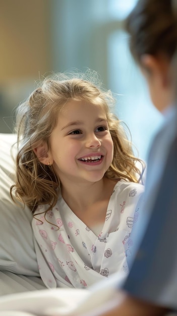 O sorriso radiante de uma criança em uma cama de hospital reflete o entusiasmo inabalável da juventude, apesar do cenário médico