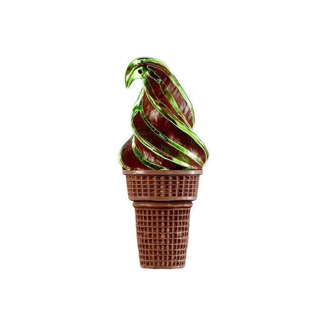 O sorvete em um cone de waffle é delicioso Modelo de ilustração de renderização 3D altamente detalhado