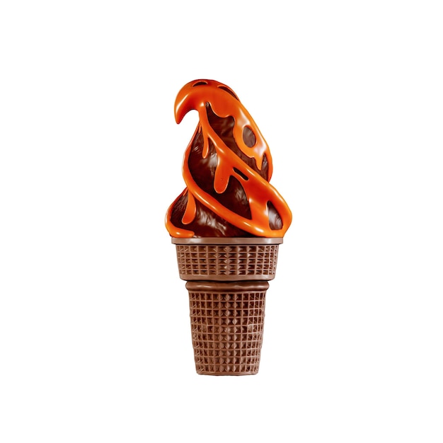 O sorvete em um cone de waffle é delicioso Modelo de ilustração de renderização 3D altamente detalhado