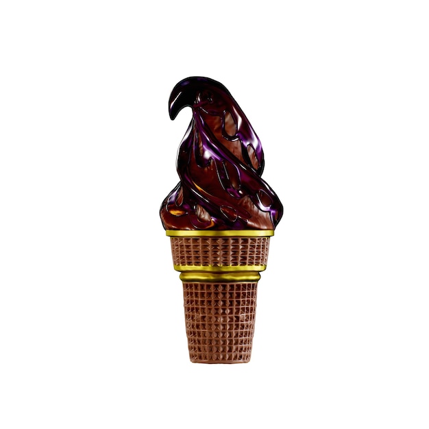 O sorvete em um cone de waffle é delicioso Modelo de ilustração de renderização 3D altamente detalhado