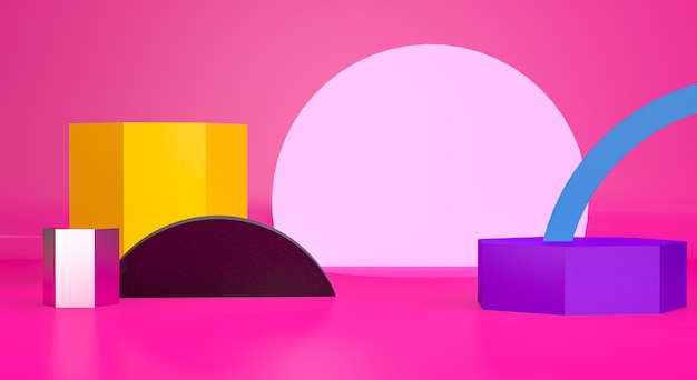 O sumário minimalista, figuras geométricas primitivas, cores pastel, 3d rende.