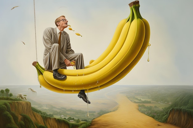 Foto o surrealismo do homem e da banana