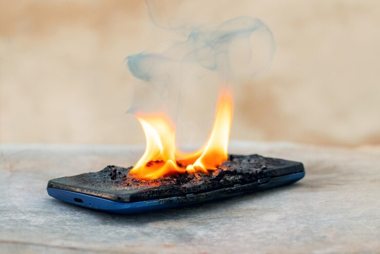 Foto o telefone celular explodiu de manuseio descuidado