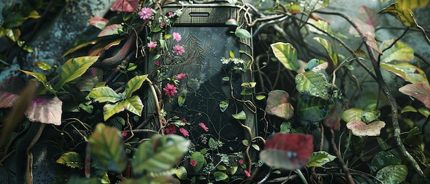 Foto o telefone de fusão floral abraçado pela natureza